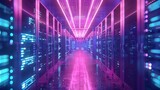 Fototapeta Przestrzenne - a server room infused with node-based programming data design