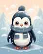 A rosy-cheeked penguin in a cozy sweater, sipping hot cocoa, surrounded by snowflakes сreated with Generative Ai
