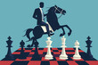 Outmaneuvering the Competition: Businessman Riding Chess Knight, Strategizing to Capture Market Share