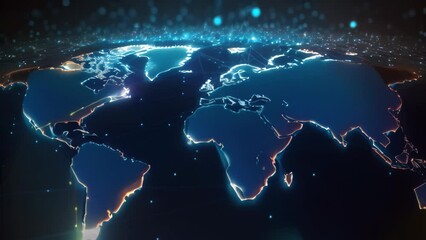 Poster - Global network connection concept with world map. 3d rendering, 3d illustration. Abstract world network connection on a glowing world map, Black background, AI Generated