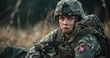 © Gefo - A military medic in combat uniform, providing first aid, in a field environment, photorealistik, solid color background