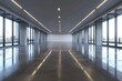 Empty commercial premises with polished concrete floors and ceiling lights.