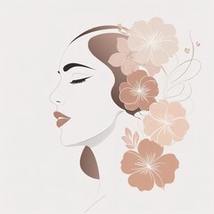 Abstract female face in one line. Woman face with flowers Surreal Line art female floral girl. Minimalism Abstract modern Continuous single line woman face portrait
