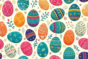 Wall Mural - Happy easter watercolor illustration. Multi-colored Easter eggs. Generated ai