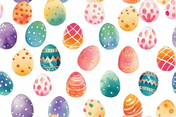 Wall Mural - Happy easter watercolor illustration. Multi-colored Easter eggs. Generated ai