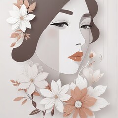 Abstract female face in one line. Woman face with flowers Surreal Line art female floral girl. Minimalism Abstract modern Continuous single line woman face portrait
