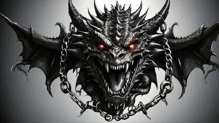 Wall Mural - dragon head with chains for tattoo design illustration, clipart