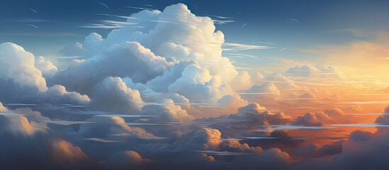 Wall Mural - the sun is breaking through the cumulus clouds in the atmospheric sky, creating a beautiful natural 