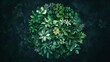 Mysterious dark green foliage cluster, nature abstract. Moody botanical illustration, circular composition, digital painting
