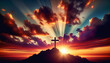 Cross Silhouetted by Setting Sun on Hilltop. Concept Spirituality and Faith