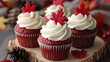 Red and white theme cupcakes with Canadian maple lea