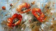 Exquisite Floral and Golden Grain Paintings in Oil on Canvas, Artistic Brushstrokes