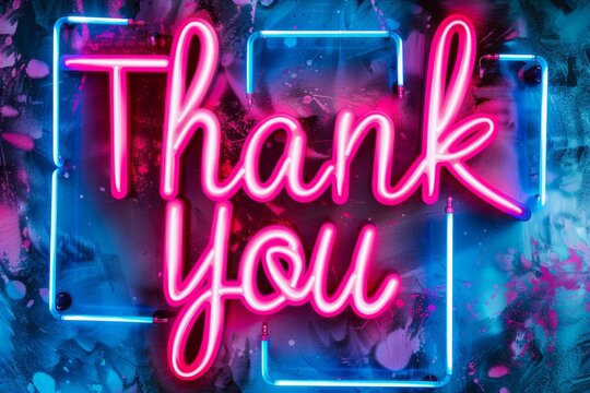 Experience the vibrancy: vibrant neon thank you signs in modern style against dark backdrop