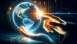 A holographic globe floats above a hand, symbolizing global connectivity and technological advancement in a digitally connected world