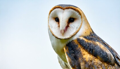 Wall Mural - barn owl - Tyto alba - looking at camera, moon disc facial feature isolated on white background