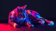 A digital artwork of a cat with a vibrant abstract neon design, composed of a myriad of colorful shapes against a dark backdrop.