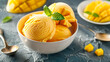Mouthwatering mango ice cream tub awaits enjoyment.