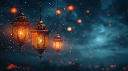 Wall Mural - ramadan lanterns on a dark blue background