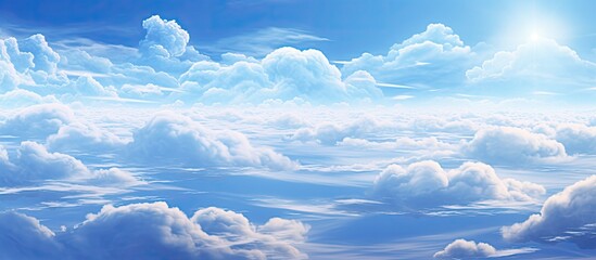 Wall Mural - A serene image of a vast sky with fluffy clouds and a bright sun shining on a peaceful day