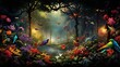 An immersive forest scene showcasing a chorus of vibrant wildlife, with towering trees, dappled sunlight filtering through the canopy, and a symphony of chirping birds and rustling leaves.





