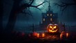 A sinister Halloween pumpkin leering with a twisted grin, its flickering candlelight creating an atmosphere of unease and mystery.





