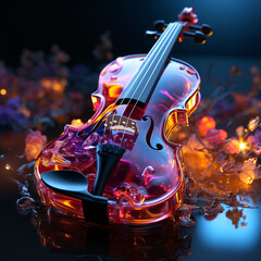 Wall Mural - abstract energetic background with a violin made of glowing neon lights