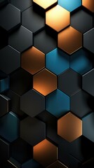 Wall Mural - A black and blue hexagonal pattern with gold accents. Generative AI.