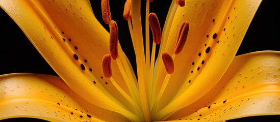 Wall Mural - A detailed view of a bright yellow flower showcasing vivid red stamens in the center