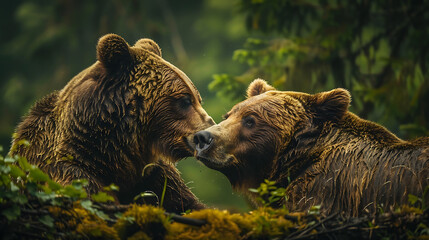 Wall Mural - Two brown bears are captured in this image.