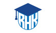 RHK initial letter academic logo design vector template. school college logo, university logo, graduation cap logo, institute logo, educational logo, library logo, teaching logo, book shop, varsity