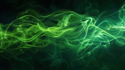 Wall Mural - Light neon green flowing smoke color on dark background. AI generated image