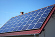 Modern Solar Panels Installed On A UK Terraced House Under Clear Blue Sunny Sky, Solar Photography, Solar Powered Clean Energy, Sustainable Resources, Electricity Source