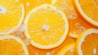 Sliced oranges submerged in water with bubbles, capturing the essence of freshness and vitality