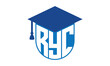 RYC initial letter academic logo design vector template. school college logo, university logo, graduation cap logo, institute logo, educational logo, library logo, teaching logo, book shop, varsity