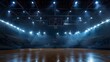 © Lakkhana - Empty basketball arena, stadium, sports ground with flashlights and fan sits