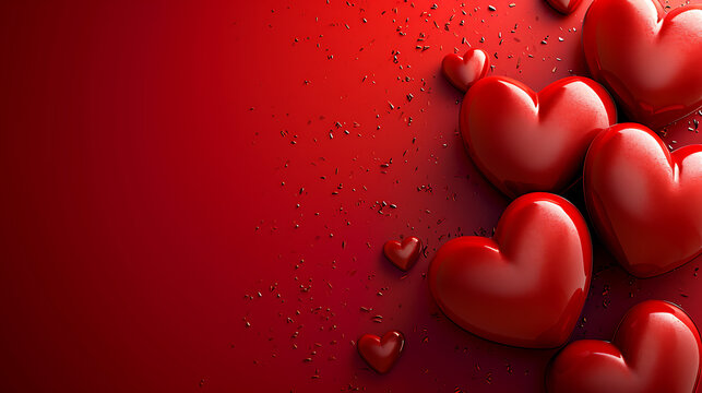 Minimalistic 3D red heart on red pastel background. Flat lay with copy space for personalized text. Ideal for Valentine's Day cards, invitations, and banners.
