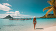 Attractive woman at the beach in Bora Bora Tahiti 