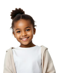 Happy african child girl smiling to camera on transparent background