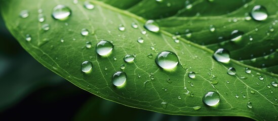 Sticker - A detailed close-up of a single leaf showcasing water droplets on its surface