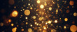 Partículas de brillo dorado fondo abstracto.Bokeh de partículas de brillo de luz dorada de Navidad sobre fondo negro marino. Concepto de vacaciones. Fondo abstracto con partículas de oro.	