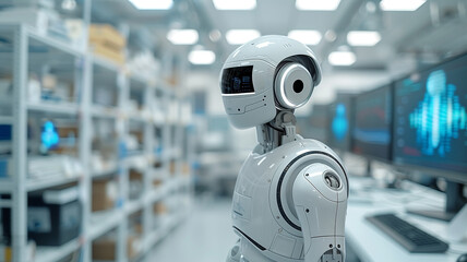 Poster - Android innovation: Model of futuristic robot, conceptual design.