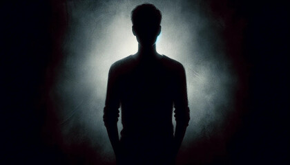 Wall Mural - A shadowy figure standing against a dark, ambiguous background