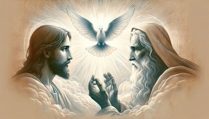 Wall Mural - The Holy Trinity: the Father, the Son, and the Holy Spirit. Digital illustration. Trinity Sunday.