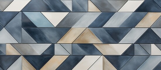 Poster - An image showing a wall with a neat geometric design in shades of blue and beige