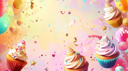 Wall Mural - A colorful background with a bunch of balloons and confetti