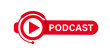 © Anton - Red podcast banner. Vector PNG image isolated on transparent background. Lesson, course, banner, button, icon, online studying.