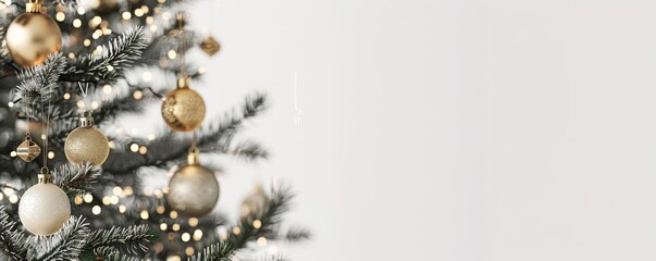 Poster - A Christmas tree with gold ornaments and white lights