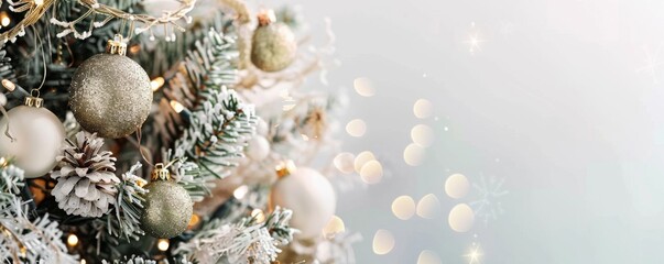 Poster - A Christmas tree with gold ornaments and white lights