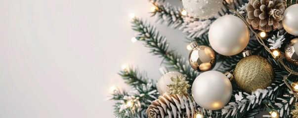 Poster - A Christmas tree with gold ornaments and white lights