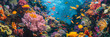 A vivid snapshot of a bustling coral ecosystem, alive with colorful marine life